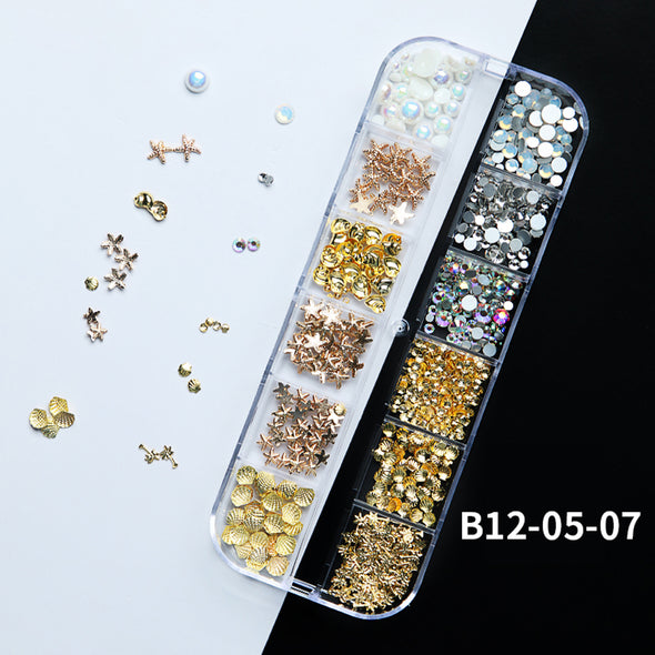 12 Grid Nail Diamond Pearl Jewelry Shell Piece